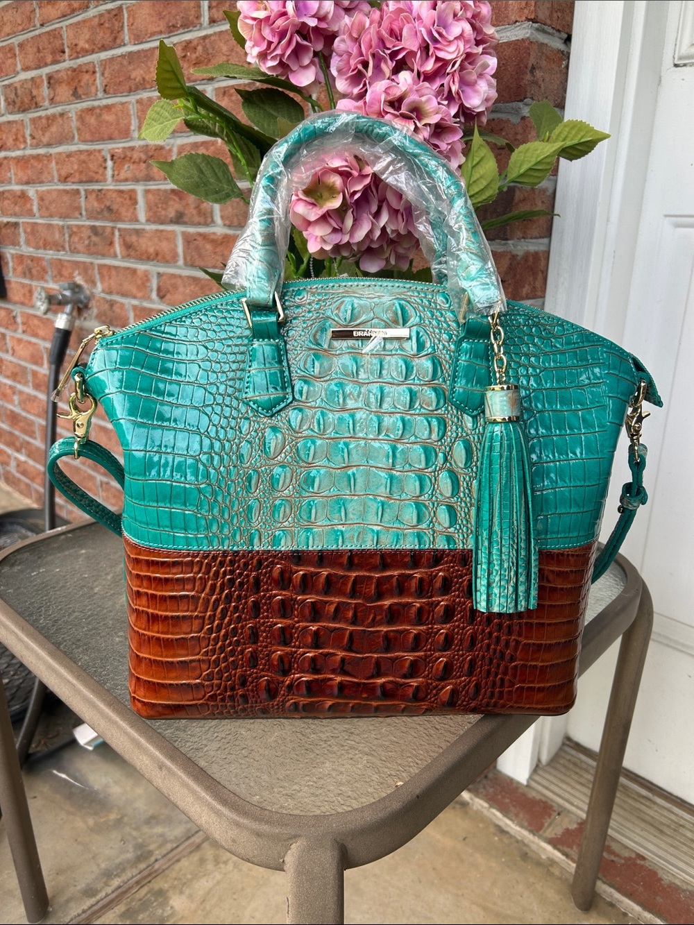 Brahmin RETIRED Turquoise and Brown Large Duxbury Paraty Bag NWT ✨